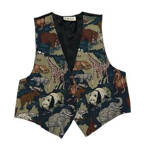 Vintage 90s Women’s Medium Safari Zoo Animals Tapestry Vest